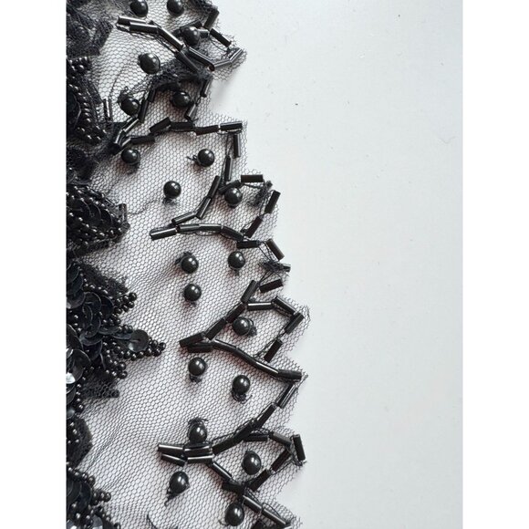 Vintage Black Beaded Sequin Embroidered Tulle Collar - Picture 11 of 14